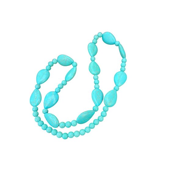 Turquoise Dyed Howlite Gemstone Necklace Teardrop Round Beads No Clasp 25" - Picture 3 of 4
